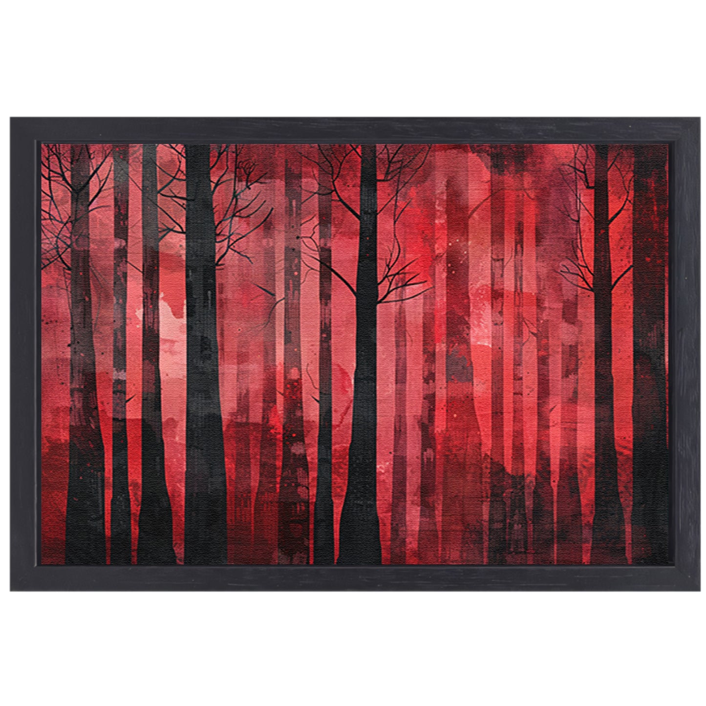 Mysterieus rood bos met zwarte bomen canvas met baklijst