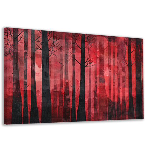 Mysterieus rood bos met zwarte bomen canvas