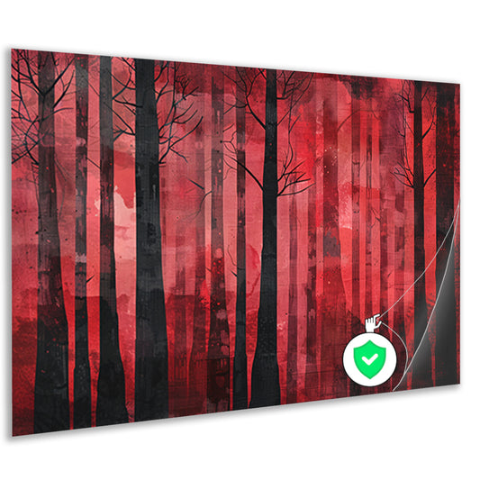 Mysterieus rood bos met zwarte bomen poster