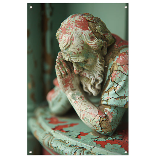 Statue with Weathered Paint and Deep Gaze tuinposter