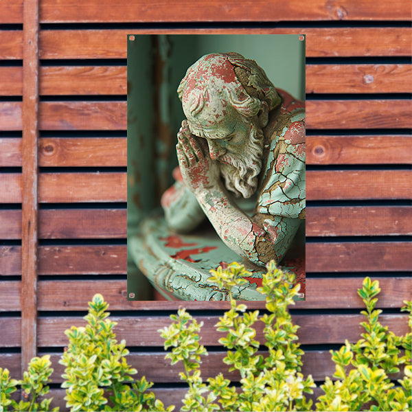 Statue with Weathered Paint and Deep Gaze tuinposter