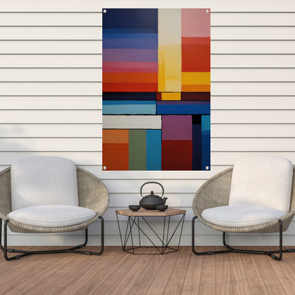 Abstracte symfonie van gekleurde vlakken tuinposter