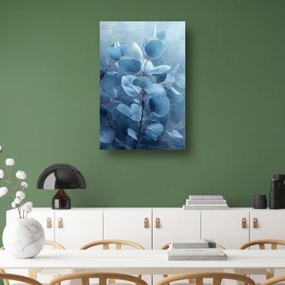 Elegante blauwe eucalyptus bladeren in minimalistische stijl canvas