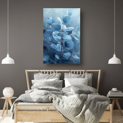 Elegante blauwe eucalyptus bladeren in minimalistische stijl canvas