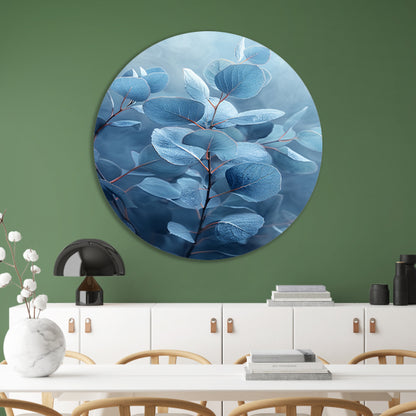 Elegante blauwe eucalyptus bladeren in minimalistische stijl forex muurcirkel