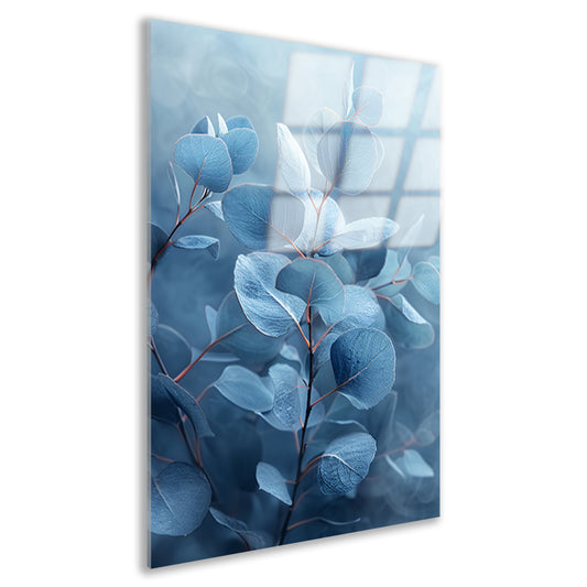 Elegante blauwe eucalyptus bladeren in minimalistische stijl acrylglas