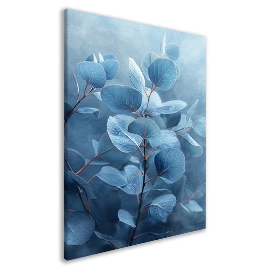 Elegante blauwe eucalyptus bladeren in minimalistische stijl canvas