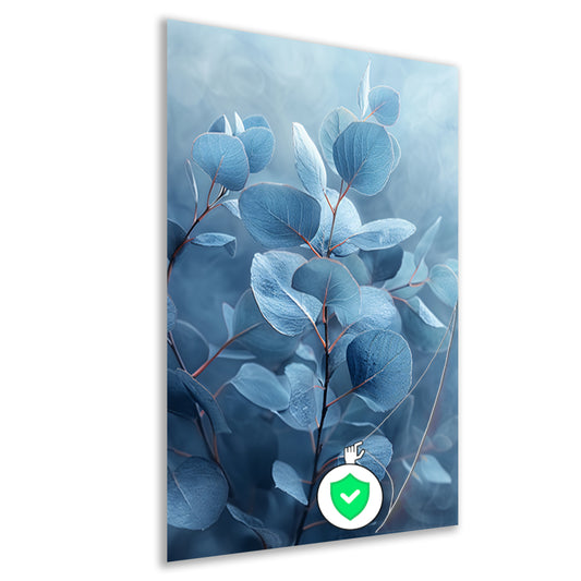 Elegante blauwe eucalyptus bladeren in minimalistische stijl poster