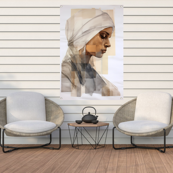 Vrouw in Gedachte met Hoofddoek tuinposter