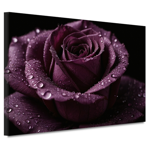 Paarse roos close-up met waterdruppels canvas