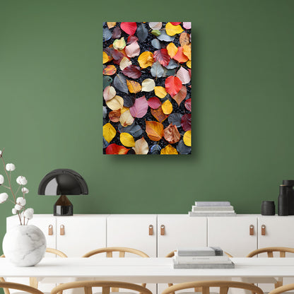 Kleurrijk herfstbladeren op donkere straat canvas met baklijst