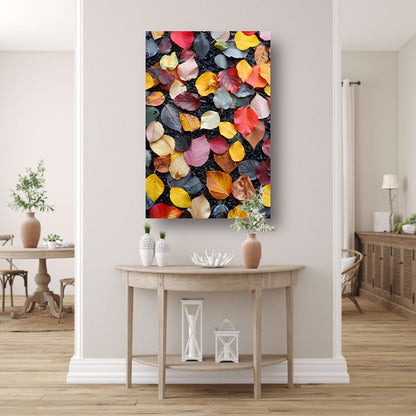 Kleurrijk herfstbladeren op donkere straat canvas met baklijst