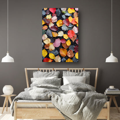 Kleurrijk herfstbladeren op donkere straat canvas met baklijst