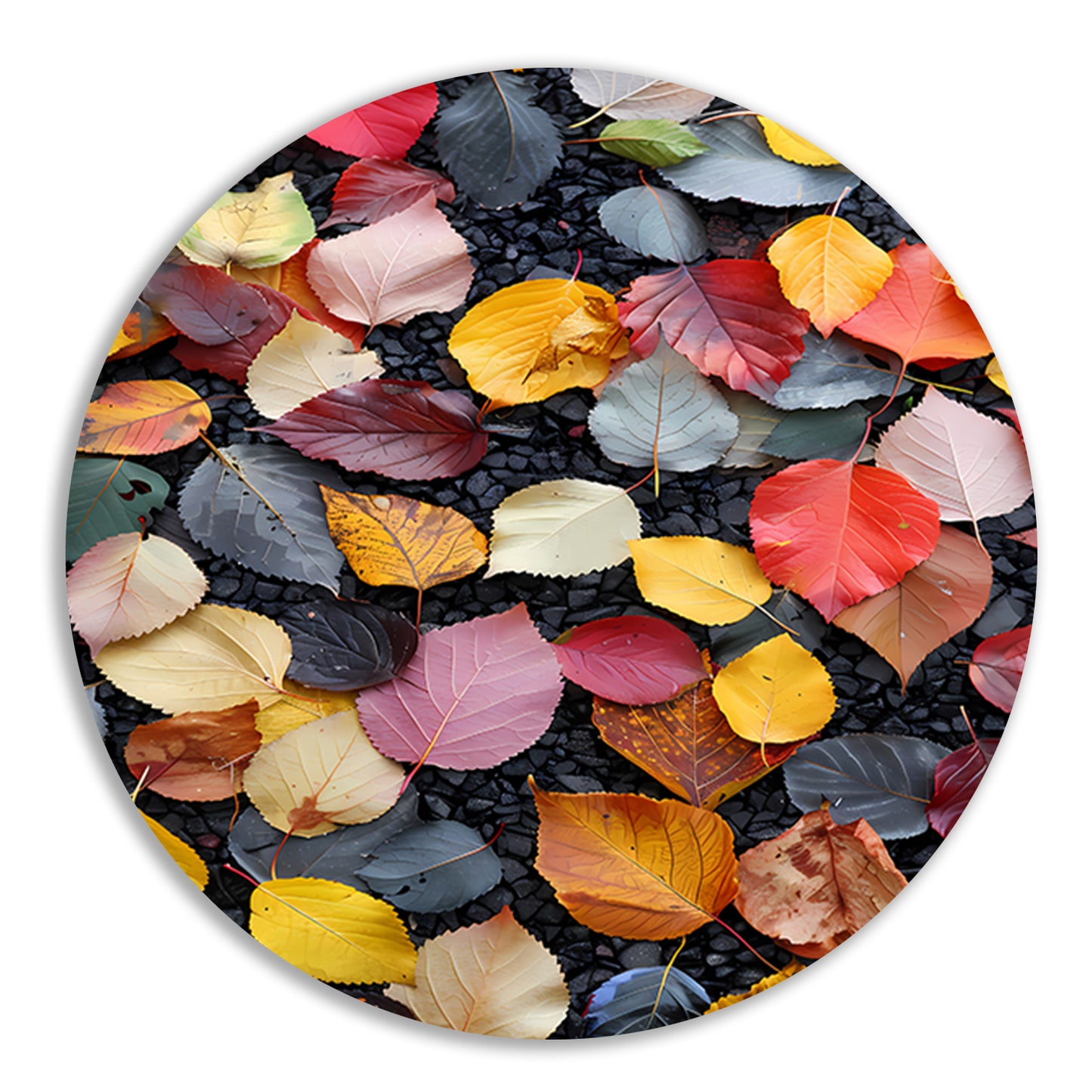 Kleurrijk herfstbladeren op donkere straat forex muurcirkel