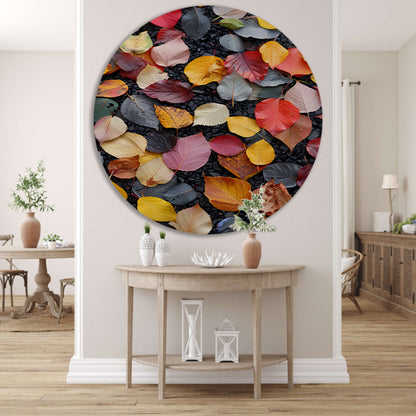 Kleurrijk herfstbladeren op donkere straat forex muurcirkel