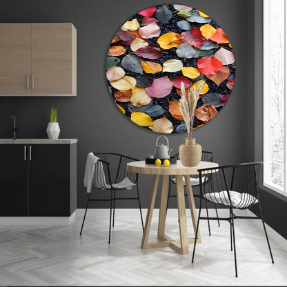 Kleurrijk herfstbladeren op donkere straat forex muurcirkel