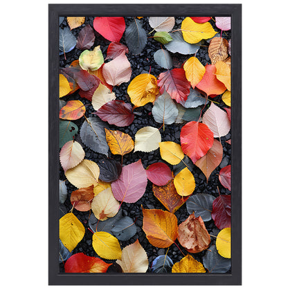 Kleurrijk herfstbladeren op donkere straat canvas met baklijst