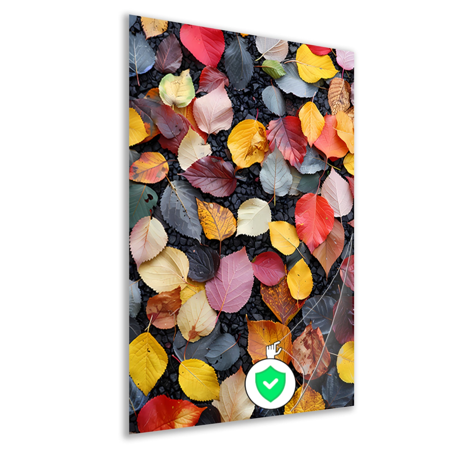 Kleurrijk herfstbladeren op donkere straat poster