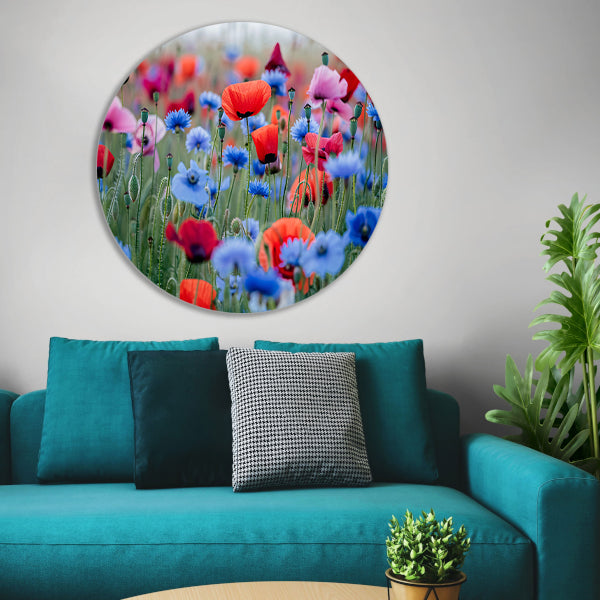 Een levendig veld van papavers en korenbloemen forex muurcirkel