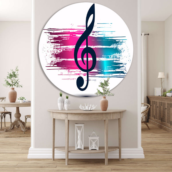 Moderne muzieknoot met kleurrijke abstractie   aluminium muurcirkel