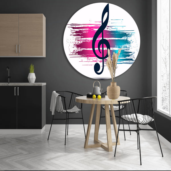 Moderne muzieknoot met kleurrijke abstractie   aluminium muurcirkel
