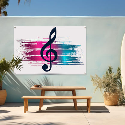Moderne muzieknoot met kleurrijke abstractie   tuinposter