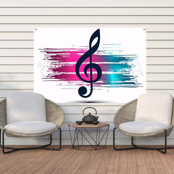 Moderne muzieknoot met kleurrijke abstractie   tuinposter