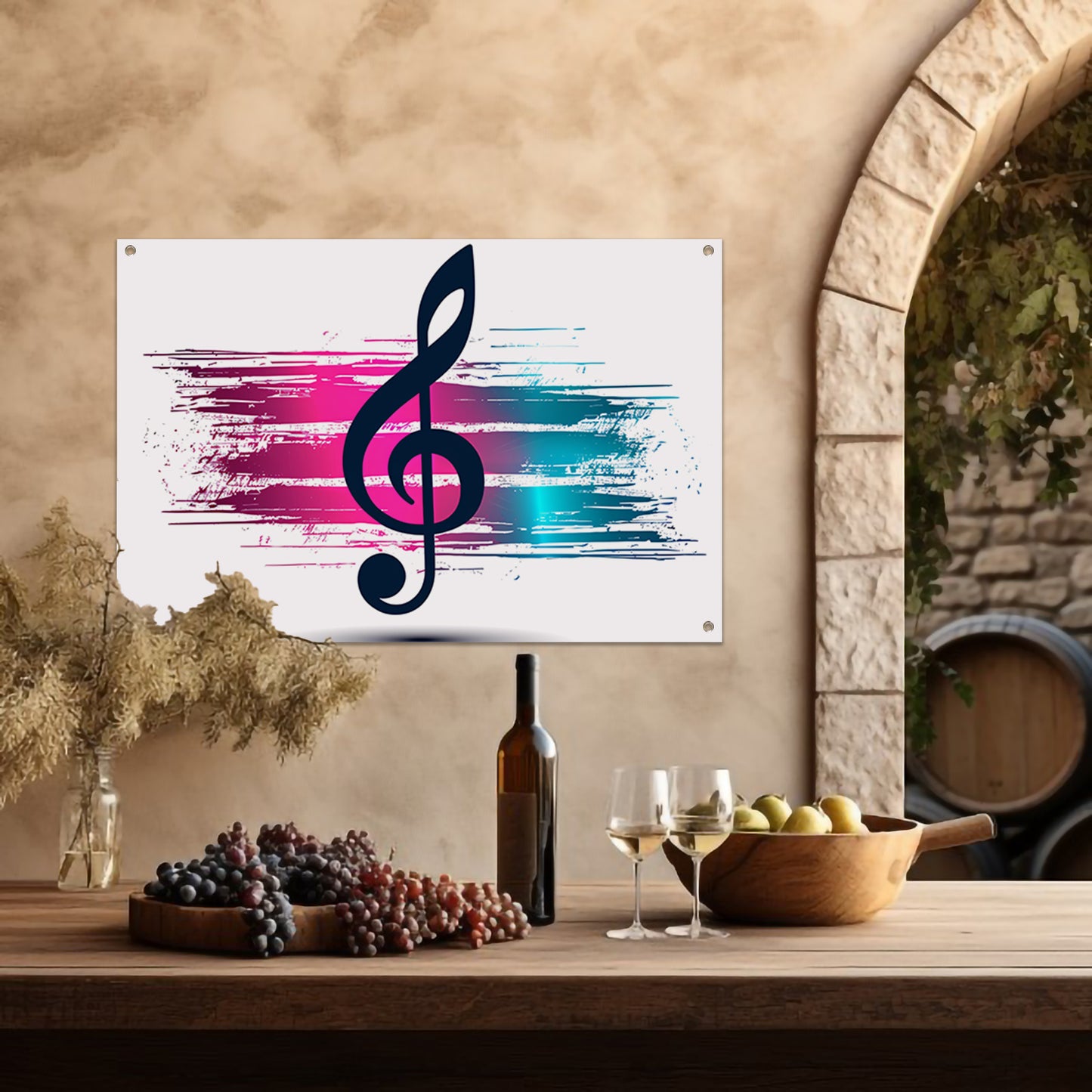 Moderne muzieknoot met kleurrijke abstractie   tuinposter