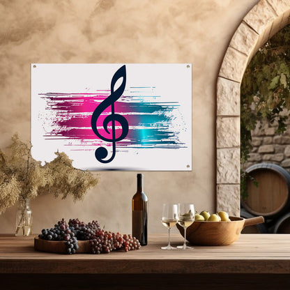 Moderne muzieknoot met kleurrijke abstractie   tuinposter