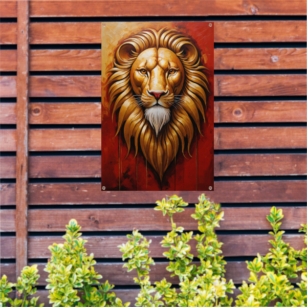 De Majestueuze Gouden Leeuw in Art Nouveau tuinposter