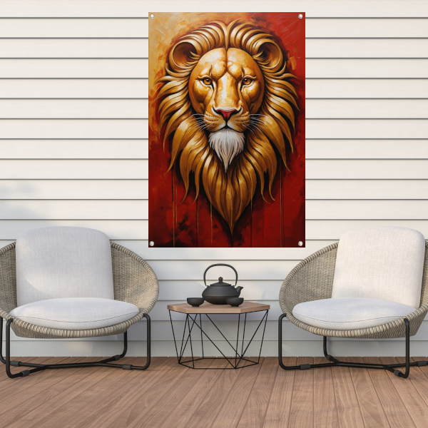 De Majestueuze Gouden Leeuw in Art Nouveau tuinposter