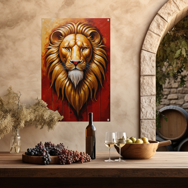 De Majestueuze Gouden Leeuw in Art Nouveau tuinposter