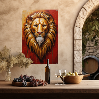 De Majestueuze Gouden Leeuw in Art Nouveau tuinposter