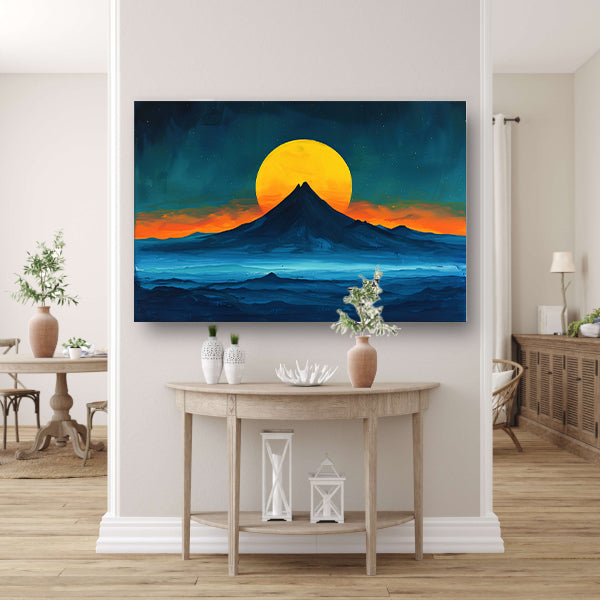 Abstract berglandschap met zonsondergang kleuren poster