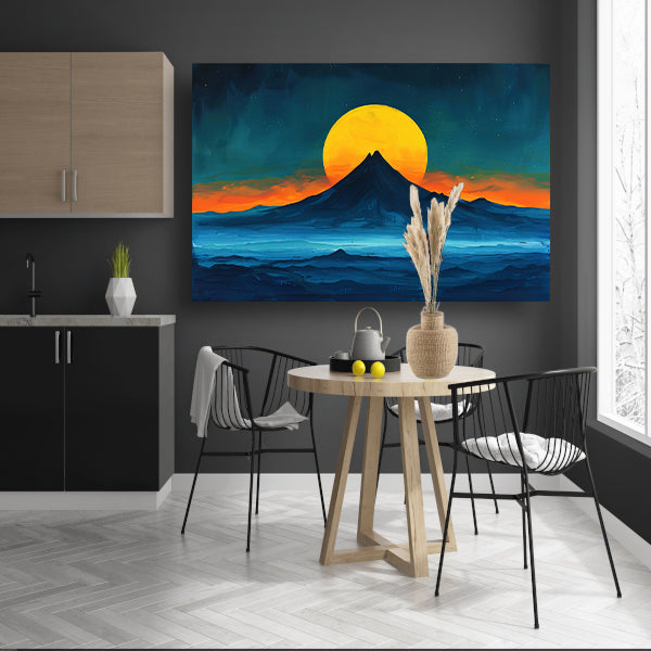 Abstract berglandschap met zonsondergang kleuren poster