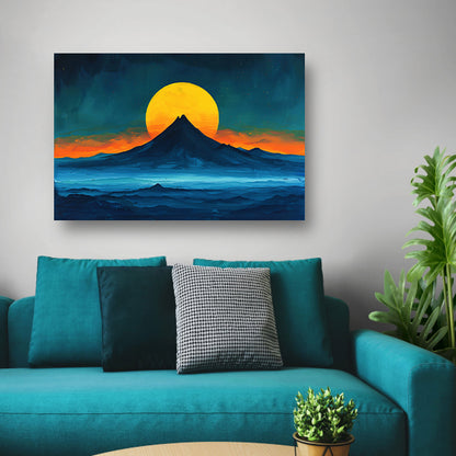 Abstract berglandschap met zonsondergang kleuren poster