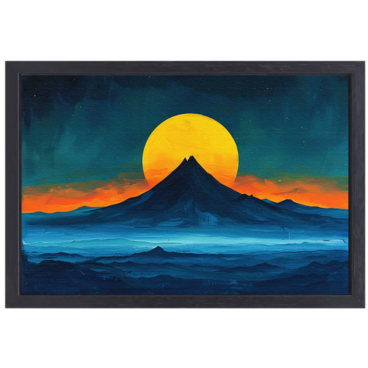 Abstract berglandschap met zonsondergang kleuren canvas met baklijst