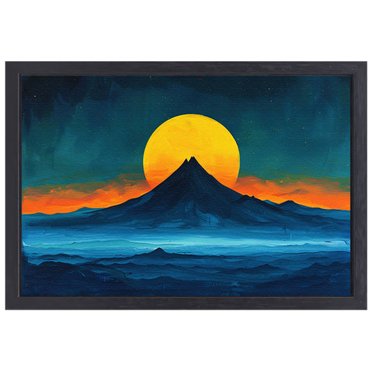 Abstract berglandschap met zonsondergang kleuren canvas met baklijst