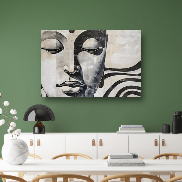 Surrealistisch boeddha schilderij in zwart-wit poster