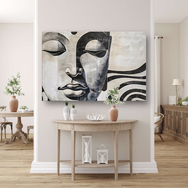 Surrealistisch boeddha schilderij in zwart-wit poster