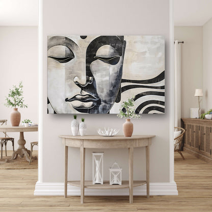Surrealistisch boeddha schilderij in zwart-wit poster