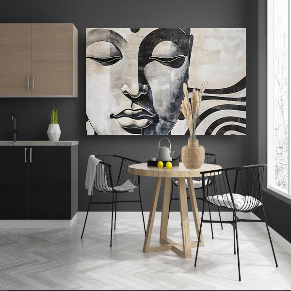 Surrealistisch boeddha schilderij in zwart-wit poster