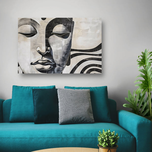 Surrealistisch boeddha schilderij in zwart-wit poster