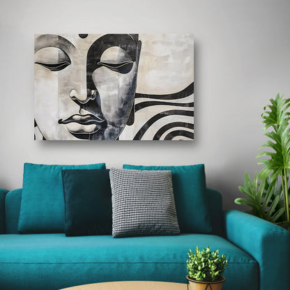 Surrealistisch boeddha schilderij in zwart-wit poster