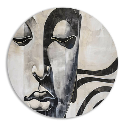 Surrealistisch boeddha schilderij in zwart-wit forex muurcirkel