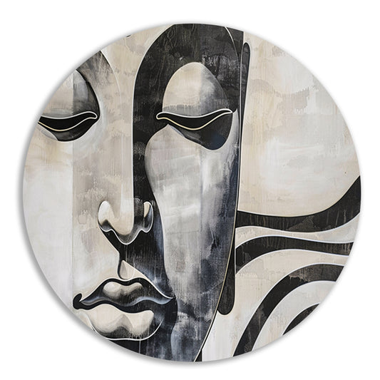 Surrealistisch boeddha schilderij in zwart-wit forex muurcirkel