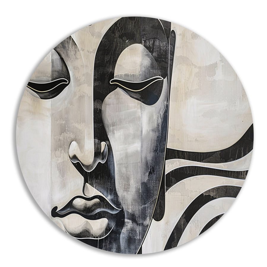 Surrealistisch boeddha schilderij in zwart-wit forex muurcirkel