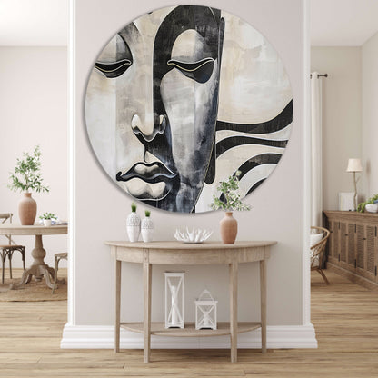 Surrealistisch boeddha schilderij in zwart-wit forex muurcirkel