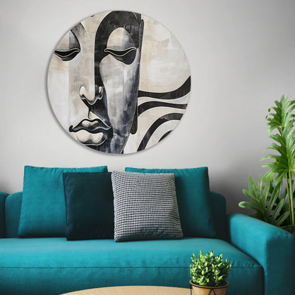 Surrealistisch boeddha schilderij in zwart-wit forex muurcirkel