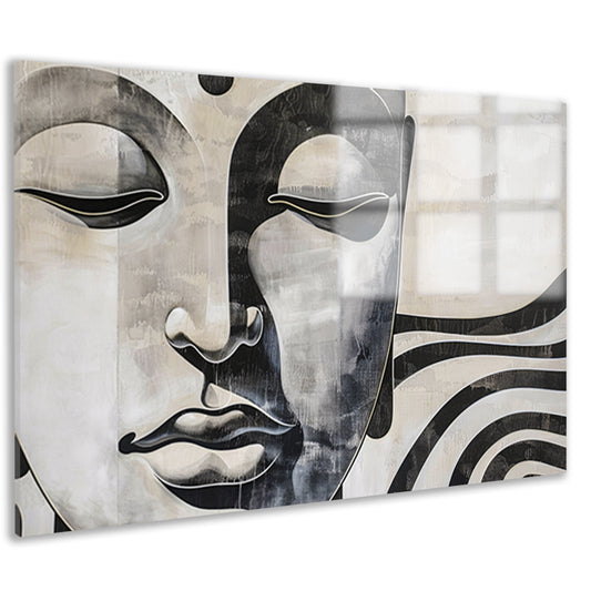 Surrealistisch boeddha schilderij in zwart-wit acrylglas